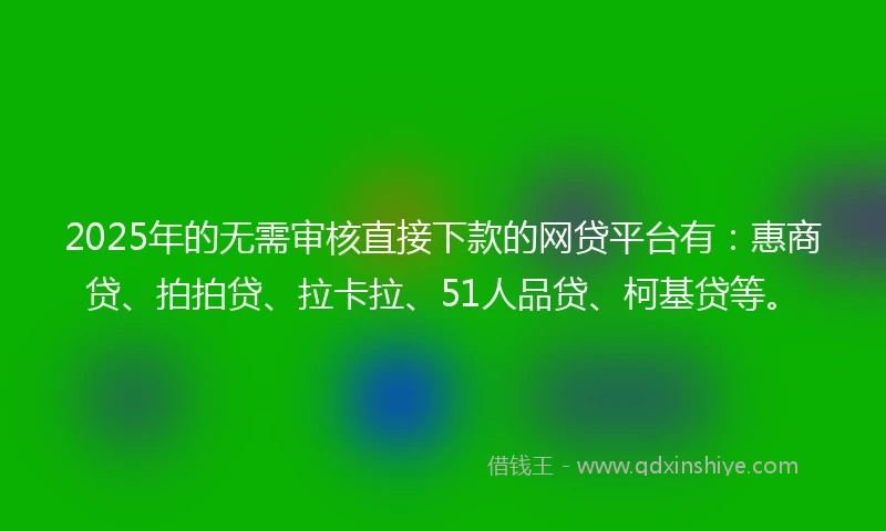2025年的无需审核直接下款的网贷平台有：惠商贷、拍拍贷、拉卡拉、51人品贷、柯基贷等。