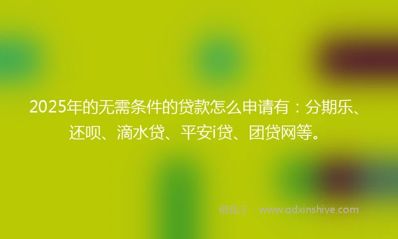 2025年的无需条件的贷款怎么申请有：分期乐、还呗、滴水贷、平安i贷、团贷网等。