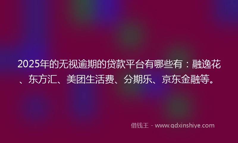 2025年的无视逾期的贷款平台有哪些有：融逸花、东方汇、美团生活费、分期乐、京东金融等。