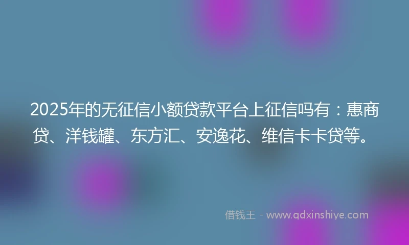 2025年的无征信小额贷款平台上征信吗有：惠商贷、洋钱罐、东方汇、安逸花、维信卡卡贷等。