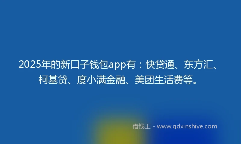 2025年的新口子钱包app有：快贷通、东方汇、柯基贷、度小满金融、美团生活费等。