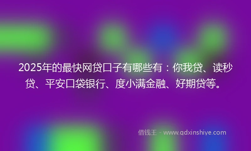 2025年的最快网贷口子有哪些有：你我贷、读秒贷、平安口袋银行、度小满金融、好期贷等。