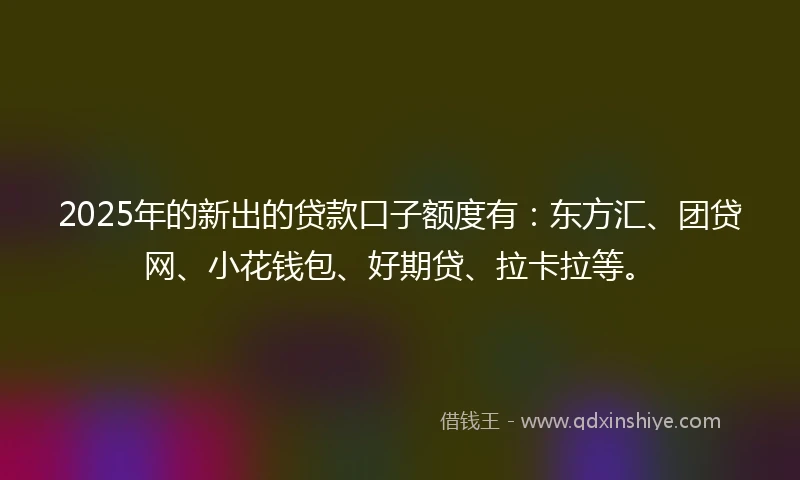 2025年的新出的贷款口子额度有：东方汇、团贷网、小花钱包、好期贷、拉卡拉等。