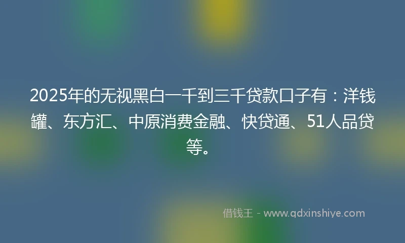 2025年的无视黑白一千到三千贷款口子有：洋钱罐、东方汇、中原消费金融、快贷通、51人品贷等。