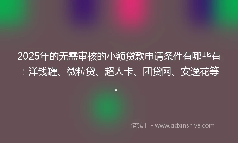 2025年的无需审核的小额贷款申请条件有哪些有：洋钱罐、微粒贷、超人卡、团贷网、安逸花等。