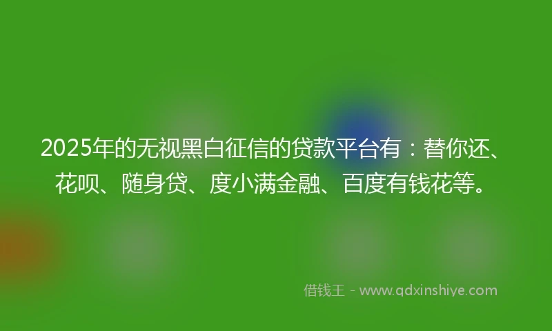 2025年的无视黑白征信的贷款平台有：替你还、花呗、随身贷、度小满金融、百度有钱花等。