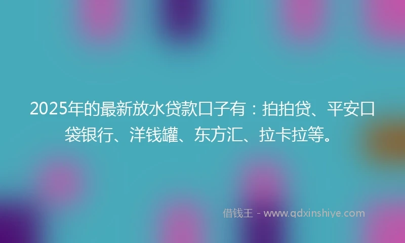 2025年的最新放水贷款口子有：拍拍贷、平安口袋银行、洋钱罐、东方汇、拉卡拉等。