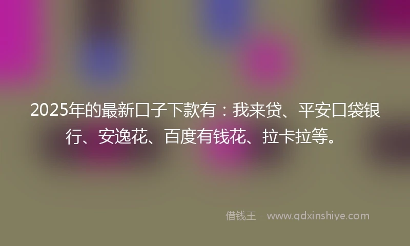 2025年的最新口子下款有：我来贷、平安口袋银行、安逸花、百度有钱花、拉卡拉等。