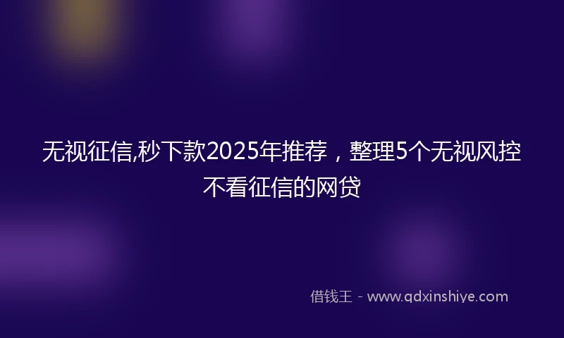 无视征信,秒下款2025年推荐，整理5个无视风控不看征信的网贷