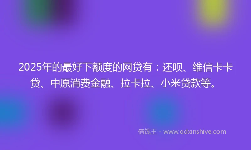 2025年的最好下额度的网贷有：还呗、维信卡卡贷、中原消费金融、拉卡拉、小米贷款等。