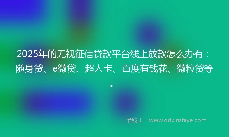2025年的无视征信贷款平台线上放款怎么办有：随身贷、e微贷、超人卡、百度有钱花、微粒贷等。