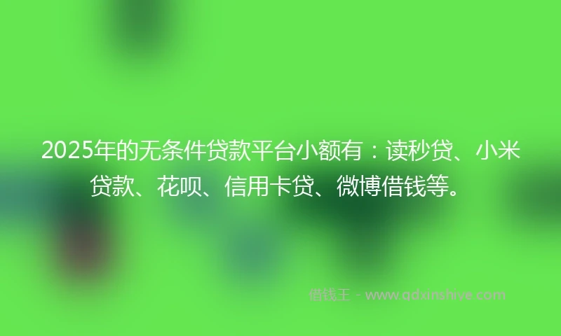 2025年的无条件贷款平台小额有：读秒贷、小米贷款、花呗、信用卡贷、微博借钱等。