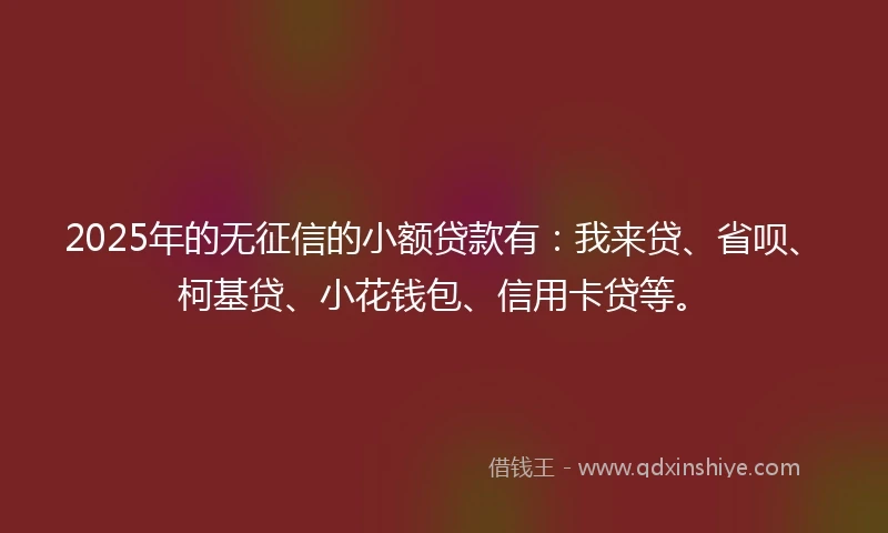 2025年的无征信的小额贷款有:我来贷、省呗、柯基贷、小花钱包、信用卡贷等。