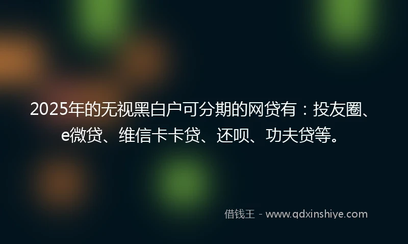 2025年的无视黑白户可分期的网贷有：投友圈、e微贷、维信卡卡贷、还呗、功夫贷等。