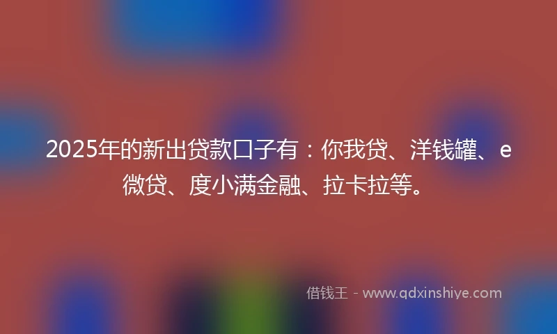 2025年的新出贷款口子有：你我贷、洋钱罐、e微贷、度小满金融、拉卡拉等。