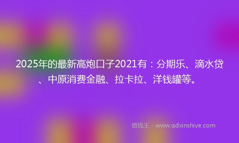 2025年的最新高炮口子2021有:分期乐、滴水贷、中原消费金融、拉卡拉、洋钱罐等。