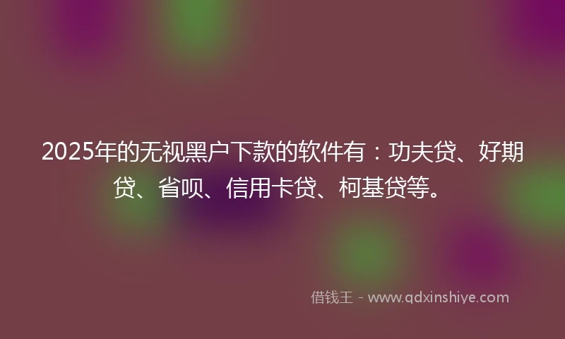 2025年的无视黑户下款的软件有：功夫贷、好期贷、省呗、信用卡贷、柯基贷等。