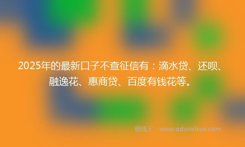2025年的最新口子不查征信有:滴水贷、还呗、融逸花、惠商贷、百度有钱花等。