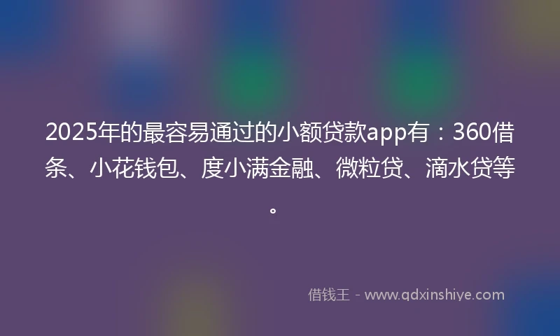2025年的最容易通过的小额贷款app有：360借条、小花钱包、度小满金融、微粒贷、滴水贷等。