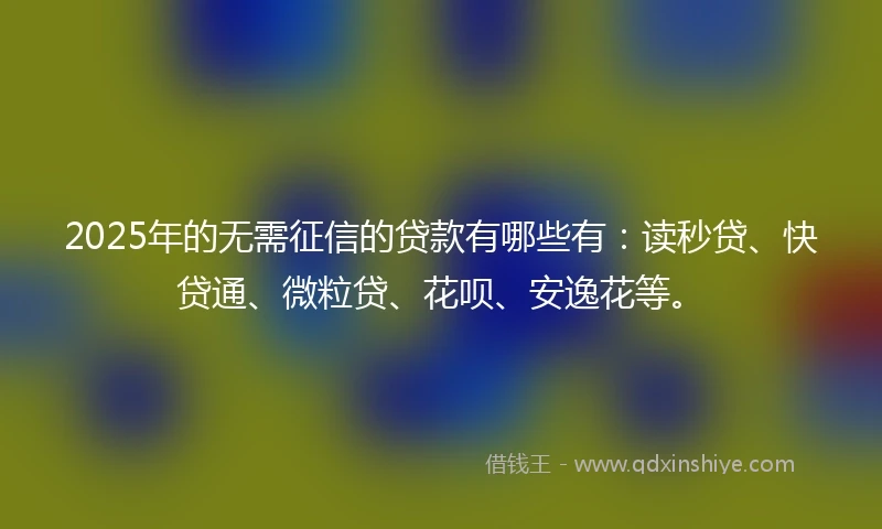 2025年的无需征信的贷款有哪些有：读秒贷、快贷通、微粒贷、花呗、安逸花等。