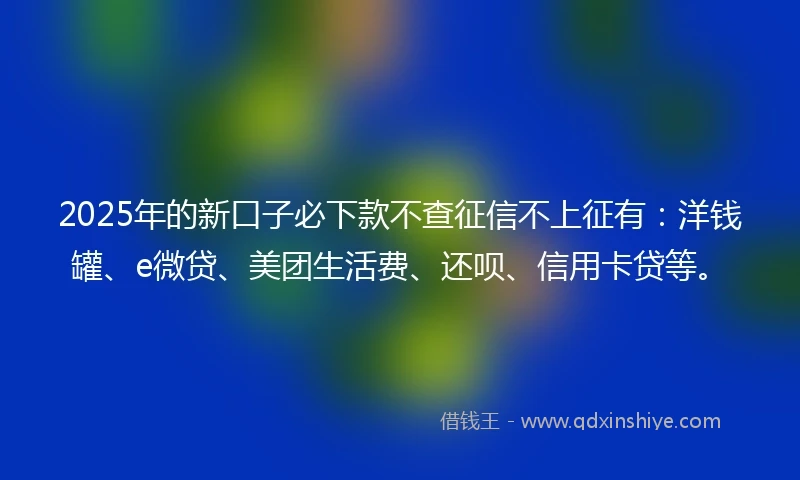 2025年的新口子必下款不查征信不上征有：洋钱罐、e微贷、美团生活费、还呗、信用卡贷等。