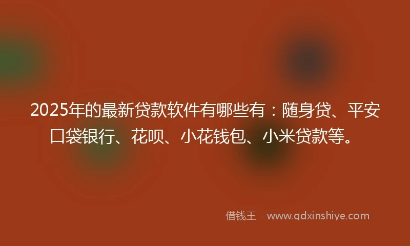 2025年的最新贷款软件有哪些有:随身贷、平安口袋银行、花呗、小花钱包、小米贷款等。