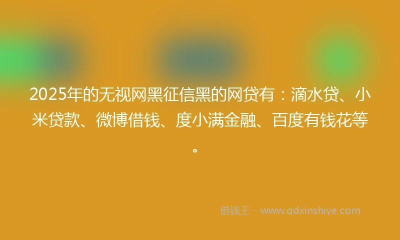 2025年的无视网黑征信黑的网贷有：滴水贷、小米贷款、微博借钱、度小满金融、百度有钱花等。
