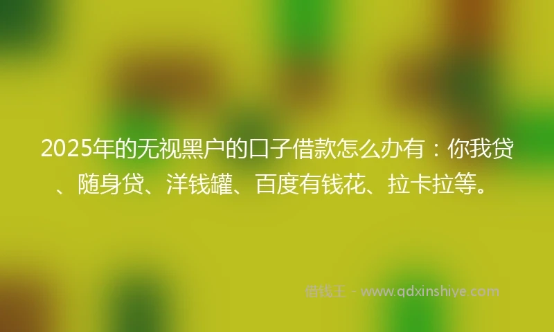 2025年的无视黑户的口子借款怎么办有：你我贷、随身贷、洋钱罐、百度有钱花、拉卡拉等。