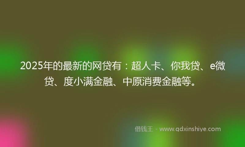 2025年的最新的网贷有：超人卡、你我贷、e微贷、度小满金融、中原消费金融等。