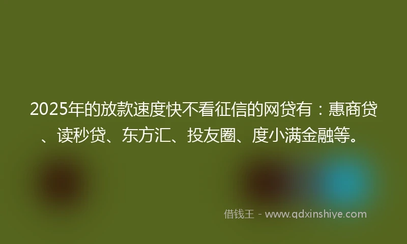2025年的放款速度快不看征信的网贷有：惠商贷、读秒贷、东方汇、投友圈、度小满金融等。