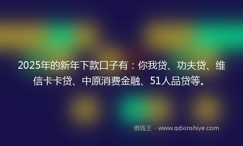 2025年的新年下款口子有：你我贷、功夫贷、维信卡卡贷、中原消费金融、51人品贷等。