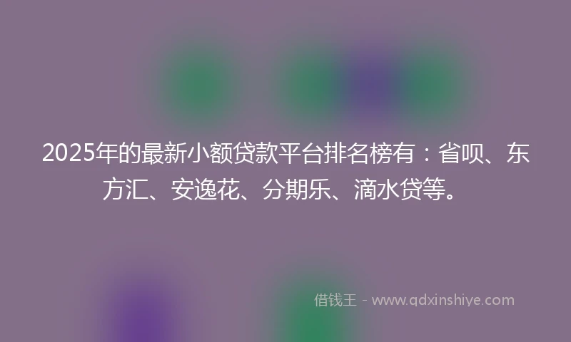2025年的最新小额贷款平台排名榜有：省呗、东方汇、安逸花、分期乐、滴水贷等。