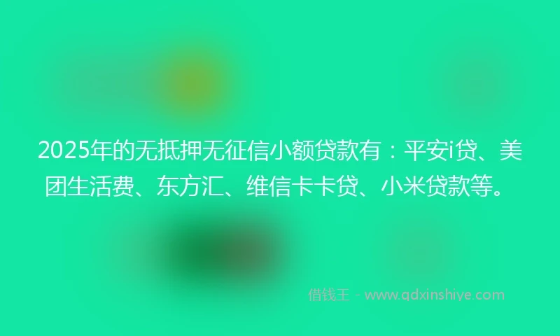 2025年的无抵押无征信小额贷款有:平安i贷、美团生活费、东方汇、维信卡卡贷、小米贷款等。