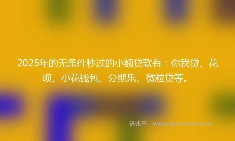 2025年的无条件秒过的小额贷款有：你我贷、花呗、小花钱包、分期乐、微粒贷等。