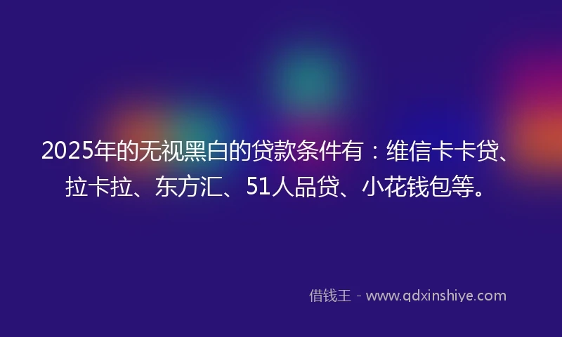 2025年的无视黑白的贷款条件有：维信卡卡贷、拉卡拉、东方汇、51人品贷、小花钱包等。