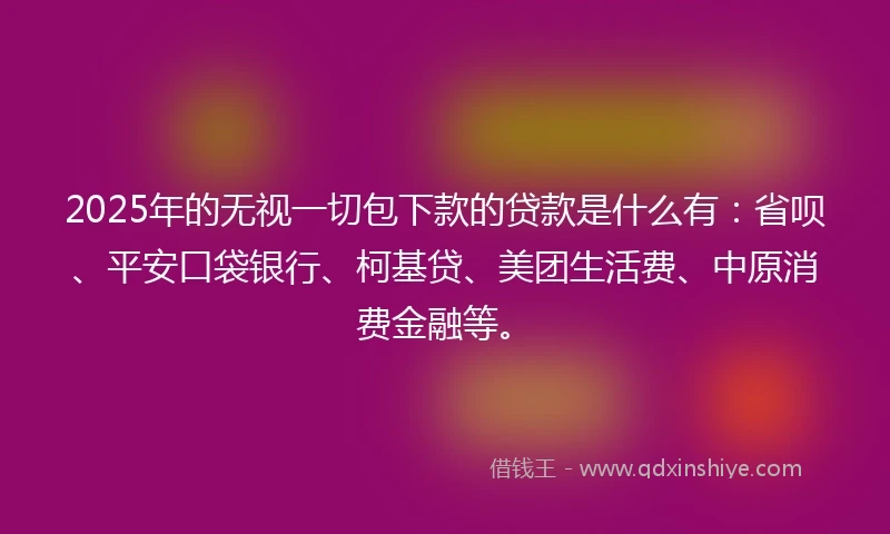 2025年的无视一切包下款的贷款是什么有：省呗、平安口袋银行、柯基贷、美团生活费、中原消费金融等。