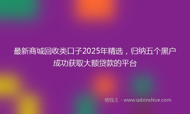 最新商城回收类口子2025年精选，归纳五个黑户成功获取大额贷款的平台