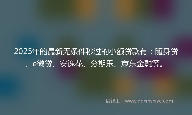 2025年的最新无条件秒过的小额贷款有：随身贷、e微贷、安逸花、分期乐、京东金融等。