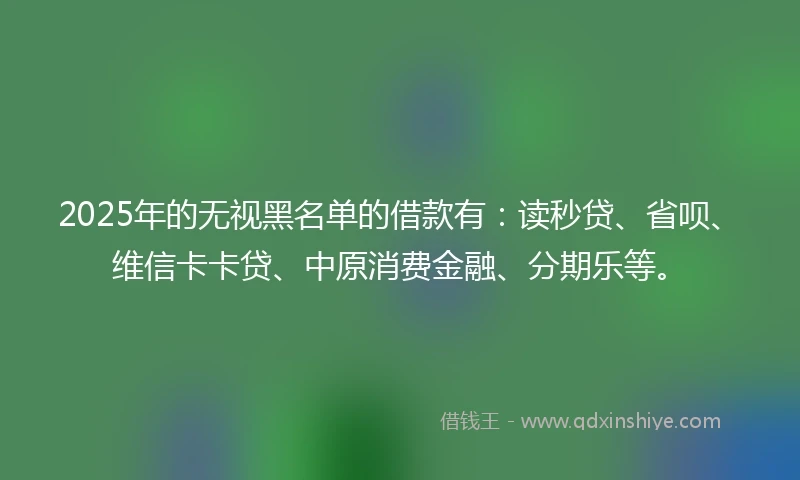 2025年的无视黑名单的借款有：读秒贷、省呗、维信卡卡贷、中原消费金融、分期乐等。