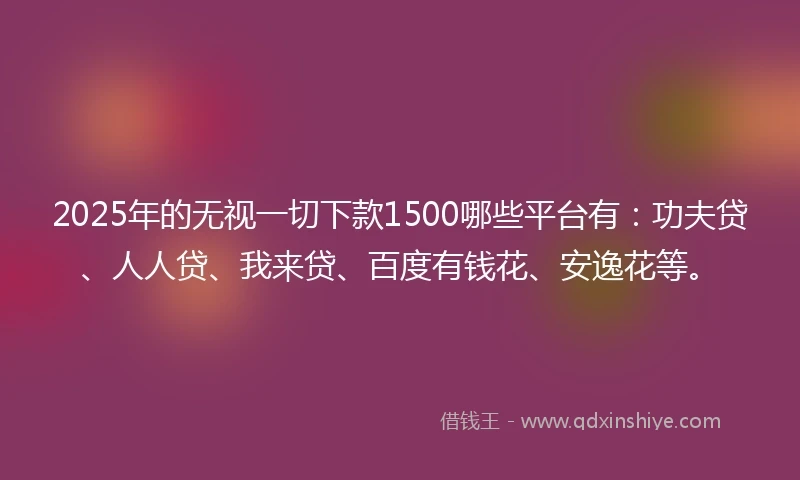 2025年的无视一切下款1500哪些平台有：功夫贷、人人贷、我来贷、百度有钱花、安逸花等。