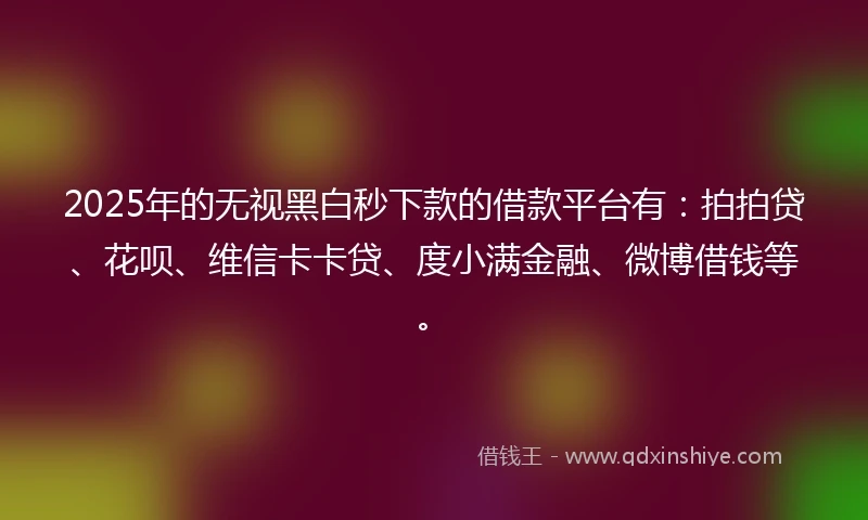 2025年的无视黑白秒下款的借款平台有:拍拍贷、花呗、维信卡卡贷、度小满金融、微博借钱等。