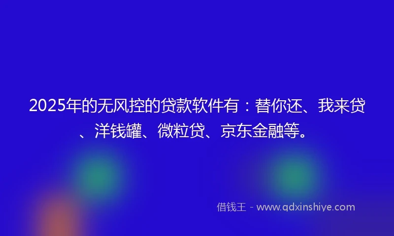 2025年的无风控的贷款软件有：替你还、我来贷、洋钱罐、微粒贷、京东金融等。