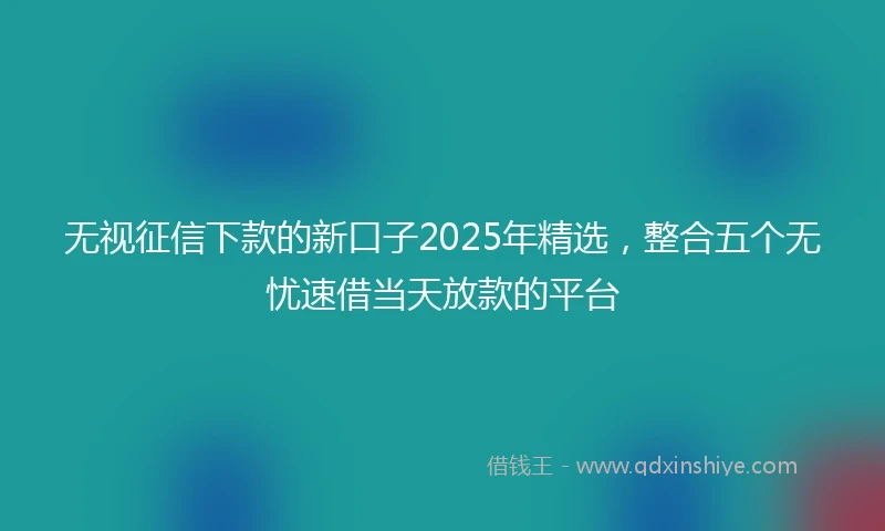 无视征信下款的新口子2025年精选，整合五个无忧速借当天放款的平台