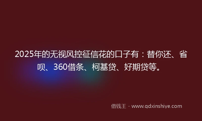 2025年的无视风控征信花的口子有：替你还、省呗、360借条、柯基贷、好期贷等。