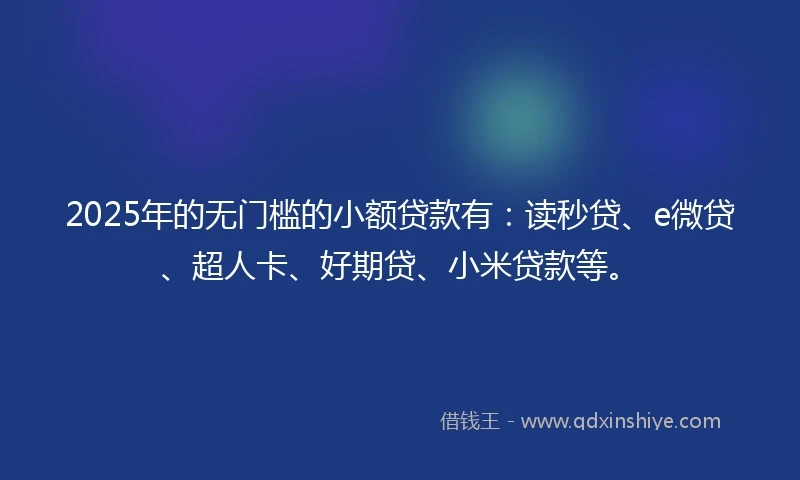 2025年的无门槛的小额贷款有：读秒贷、e微贷、超人卡、好期贷、小米贷款等。
