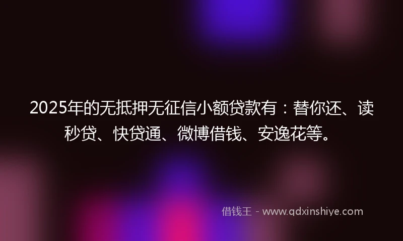 2025年的无抵押无征信小额贷款有：替你还、读秒贷、快贷通、微博借钱、安逸花等。