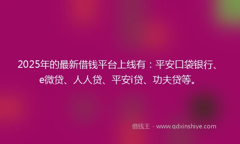 2025年的最新借钱平台上线有：平安口袋银行、e微贷、人人贷、平安i贷、功夫贷等。