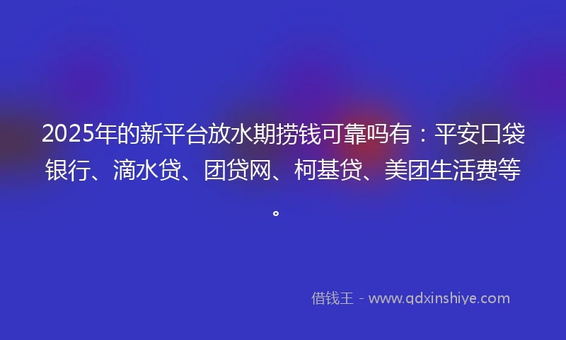 2025年的新平台放水期捞钱可靠吗有：平安口袋银行、滴水贷、团贷网、柯基贷、美团生活费等。