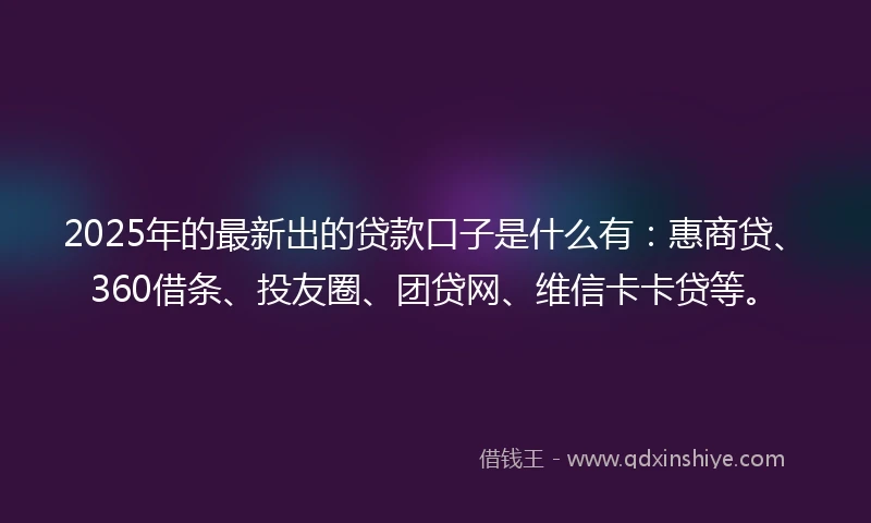 2025年的最新出的贷款口子是什么有:惠商贷、360借条、投友圈、团贷网、维信卡卡贷等。