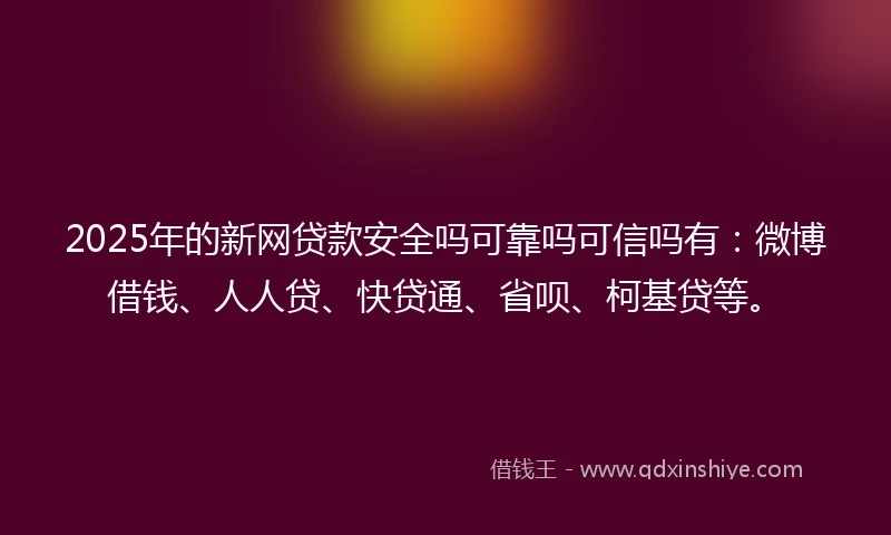 2025年的新网贷款安全吗可靠吗可信吗有：微博借钱、人人贷、快贷通、省呗、柯基贷等。
